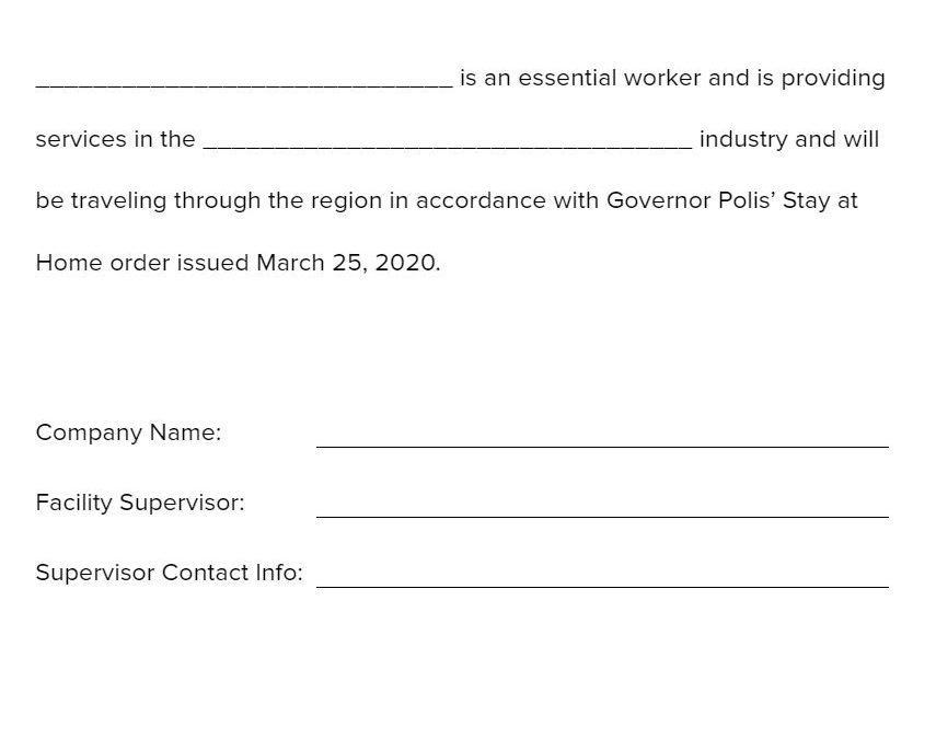 Essential Worker Letter Template / Carta de Plantilla de Trabajador Esencial