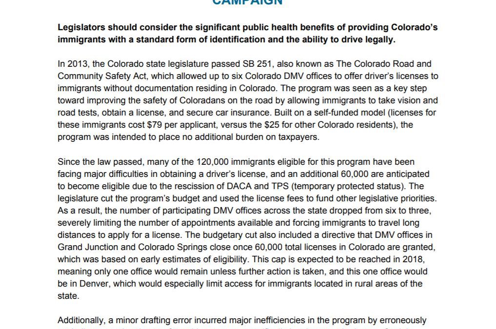 I Drive Colorado: Drivers’ Licenses for Immigrants is a Public Health Issue