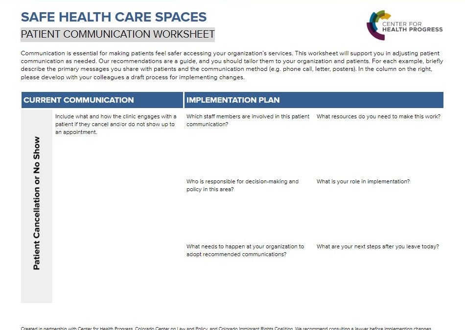 Patient Communication Worksheet for Hospitals & Clinics